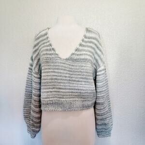 Urban Outfitters Gray Open Knit Striped Crop Sweater Size M